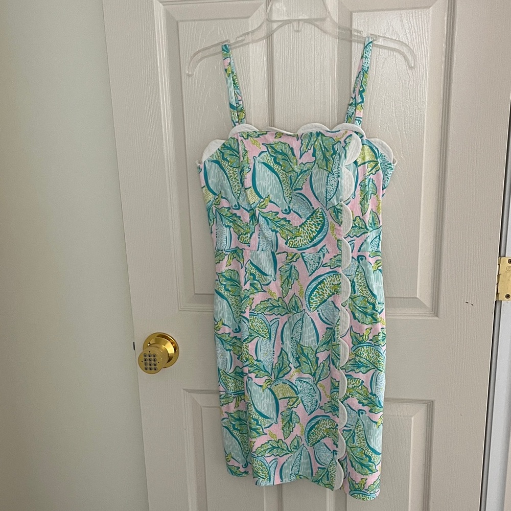 Lilly Pulitzer Pink Green Blue Leaf Print Sundress Romper